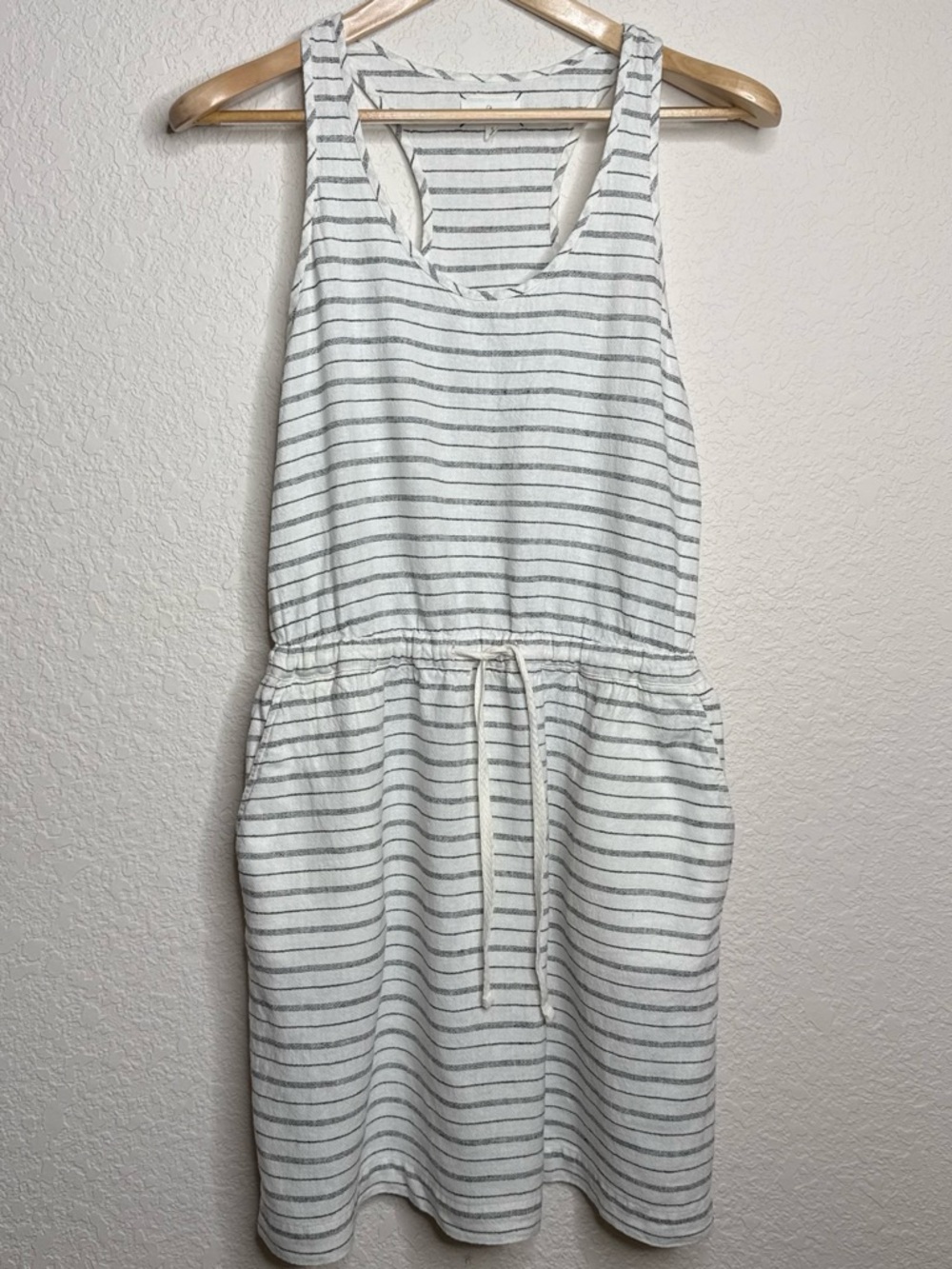 Lou & Grey Striped Linen Blend Dress | Racerback | Drawstring Waist | Size S